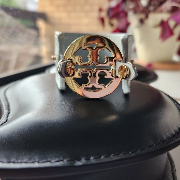 Tory Burch Light Blue-Gray Leather Logo Bracelet - Picture 7 of 13